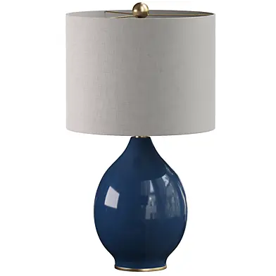 Blue Ceramic Table Lamp Drum Shade