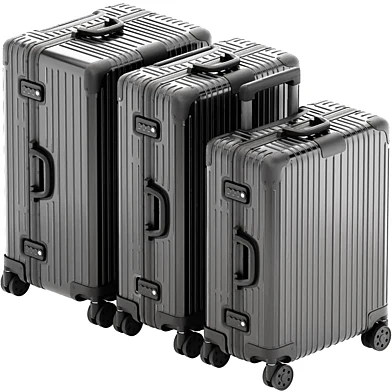 black suitcase travels aluminium bags