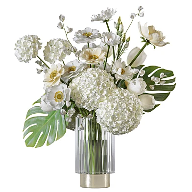 Flower Set 168 White Flower Bouquet in Glass Vase
