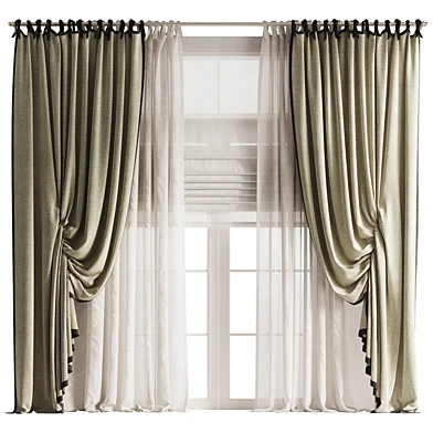 Tie Top Draped Curtains w Tulle and Roman Shade