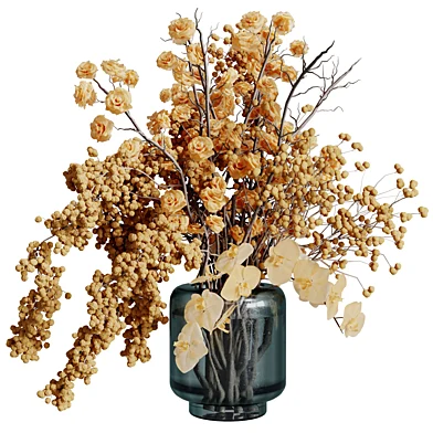 Bouquet Amaranth Orchids Flowers in a Glass Vase - Flower Set 124