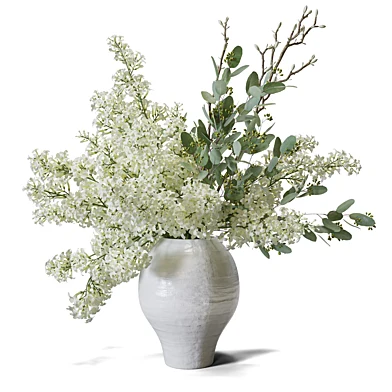 Flower Set 185 White Lilac Eucalyptus Branches Ceramic Vase