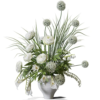 Flower Set 187 White Ranunculus Allium Bouquet Ceramic Vase