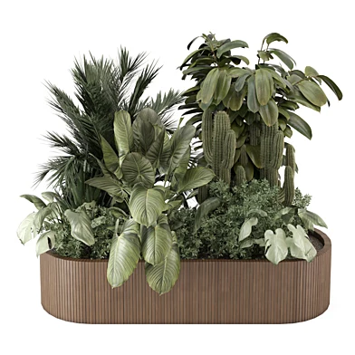 Outdoor Plants in Wooden Pot_Set 4867