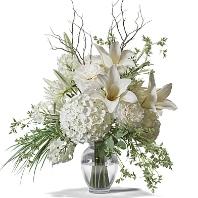 Flower Set 192 White Lily Hydrangea Bouquet Glass Vase