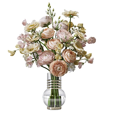 Flower Set 195 Pastel Pink Peach Ranunculus Bouquet Glass Vase