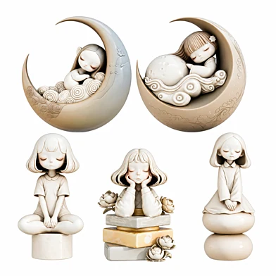 Sleeping Girl Moon Sculpture set No1