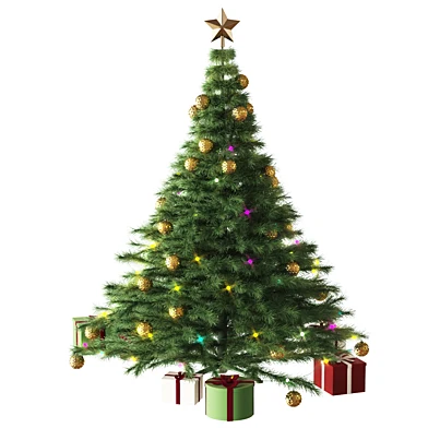 Christmas tree with round ornaments and gifts - 01