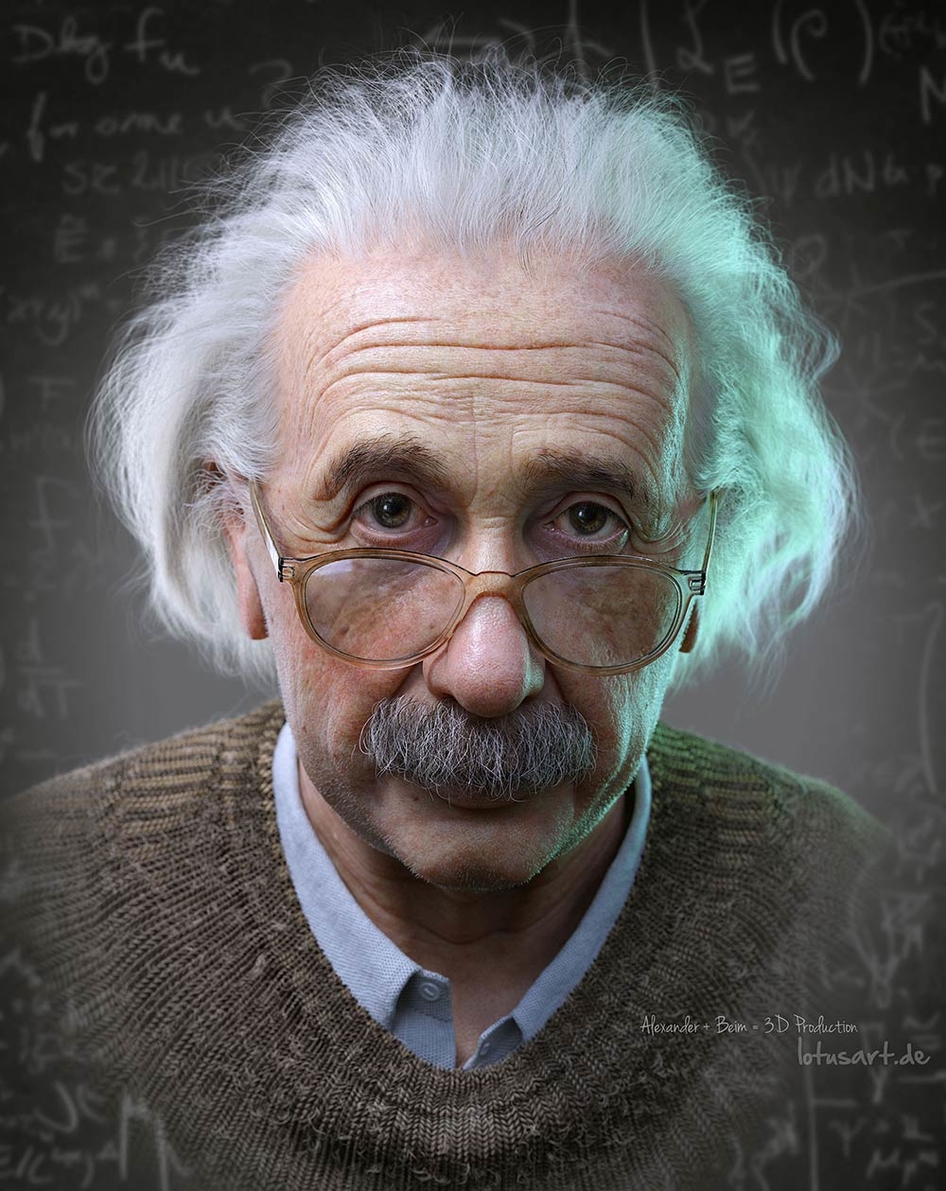 Albert Einstein 3D Portrait - Работа из галереи 3D Моделей