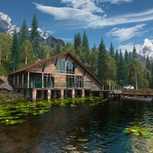 Дом на берегу озера в горах