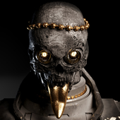 Gray skull with gold tongue