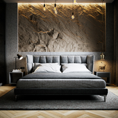 Cпальная комната с имитации камня на стене/Bedroom with imitation stone on the wall