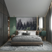 Спальня в серо-зеленых тонах