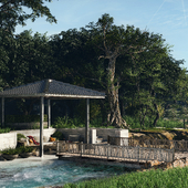 Gazebo on the bank of a stream