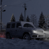 snowy road at night