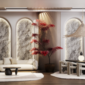 Дизайн-проект гостиной-столовой в стиле Ваби-Саби / Living-dining room design project in Wabi-Sabi style