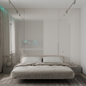 Минималистичная спальня, кровать BOCA ROOM