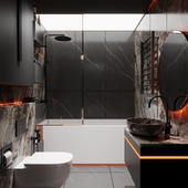 Modern Bathroom in Dark Tones with Neon Lighting
