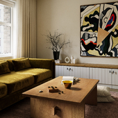 Интерьер с оливковым диваном (сделано по референсу)