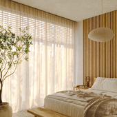 Спальня с естественной безмятежностью ваби-саби