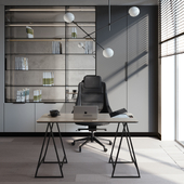 Кабинет в загородном доме с красивым видом на лужайку