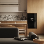 Минималистичная кухня-гостиная.