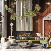 Гостиная с зеленым диваном (сделано по референсу)