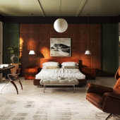 Спальня в стиле mid century(сделано по референсу)