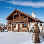 Зимняя визуализация загородного дома. День и ночь