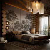 Спальня в доме из бруса