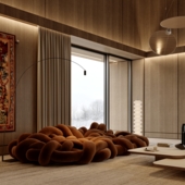 Теплый интерьер загородного дома