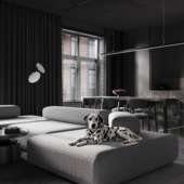 Кухня-гостиная в минималистичном дизайне (сделано по референсу)