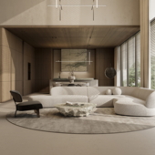 Warm Minimalist Living Room & Kitchen