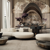 Living space with rock kitchen
