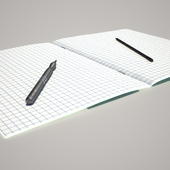 Notebook, pencil, pen