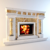 Fireplace of marble with Onyx inserts.