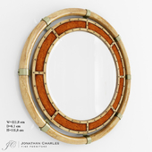 Circular nautical style oak and leather mirror