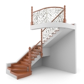 Wooden staircase with forged railing