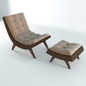 Chair and ottoman Kempton Beige Fabric and Espresso PU Accent