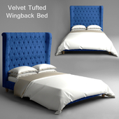 Velvet Tufted Wingback Bed