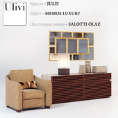 Ulivi set (chair, dresser, lamp, mirror inlay)