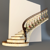 Stairs with golden handrail