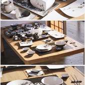 A set of dishes in the Japanese style. / Japanese-style tableware.