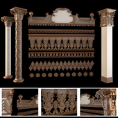 The pediment, columns, friezes