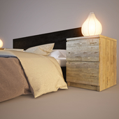 Bed IKEA, nightstand and lamp