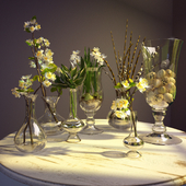 Seven of vases with flowers