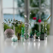 Flowerdecoration, vases with wildflowers