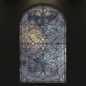 Stained glass window with arch