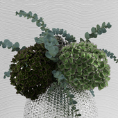 Green Hydrangeas with Eucaliptus baby blue in Bubble vase