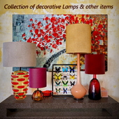 Collection of decorative lamps and other items